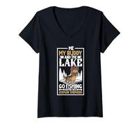 Womens Fishing and German Shepherd V-Neck T-Shirt