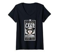 Womens Fishing and Shih Tzu V-Neck T-Shirt