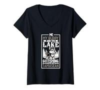 Womens Fishing and Tamaskan Dog V-Neck T-Shirt