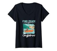 Womens Fishing at Enäjärvi V-Neck T-Shirt