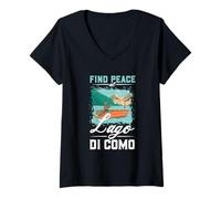 Womens Fishing at Lago di Como V-Neck T-Shirt