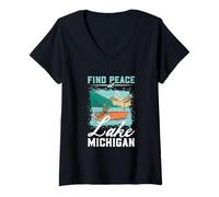 Womens Fishing at Lake Michigan V-Neck T-Shirt