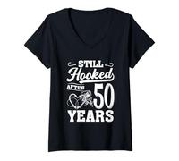 Womens Fishing Couple 50 Years Anniversary 50th Wedding Celebration V-Neck T-Shirt