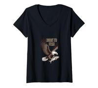 Women's Fishing Eagle Outdoor Adventure Angler Design V-Neck T-Shirt