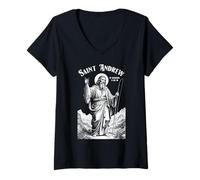 Womens Fishing Fisherman Patron Saint Andrew Funny Fish Catch V-Neck T-Shirt