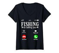 Womens Fishing is Calling You - Funny Fishing Fisherman Humor V-Neck T-Shirt