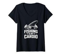 Womens Fishing Is My Cardio Funny Activity Hobby Quote V-Neck T-Shirt