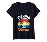 Womens Fishing Is the Only Cure My Therapy Stress Relief Fisherman V-Neck T-Shirt