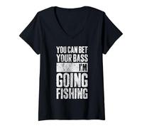 Womens Fishing Lover You Can Bet Your Bass I'm Going Fishing V-Neck T-Shirt