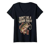 Womens Fishing Lovers Don't Be A Dumb Bass Fisherman Dad Grandpas V-Neck T-Shirt