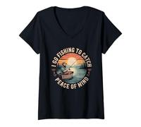 Womens Fishing Peace of Mind Design - Tranquil Lake Scene V-Neck T-Shirt