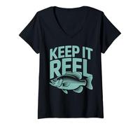 Womens Fishing Reel Pun Crappie Fishermen Big Slab Fish V-Neck T-Shirt