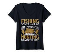Womens Fishing Solves Half My Problems Hunting Solves The Rest Dad V-Neck T-Shirt
