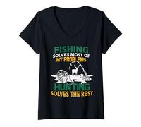 Women's Fishing Solves Most of My Problems Hunting Solves The Rest V-Neck T-Shirt