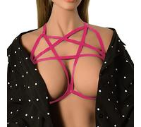 Women's Fishnet Chemise Sex Lingerie Sets Women Lingerie Nightclub Queen's Costume Hollow Out Five Pointed Star Strap Adjusting Harness Bra S0026 Sexy Outfits UK Sex (Hot Pink, One Size)