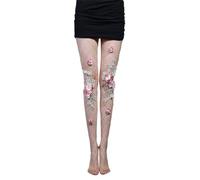 Womens Fishnet Tights Stockings - Sexy Flowers Pearls Embroidery Decoration Hollow Out High Waisted Anti-Slip Pantyhose Tights,Large Size Large Net Party Club Fishnet Tights Hosiery,Flower A,One Si