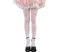 Womens Fishnet Tights with Bows 80S 90S Lolita Stockings Gothic Hosiery, B- White Tights With Pink Bow, One size