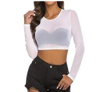 Women's Fishnet Top, Sexy 80s Sheer Fishnet See Through Casual Shirts, Long Sleeve Hollow Out Fishnet Tank Tops Mesh Tight Shirt for Streetwear Disco Retro Halloween Funky Festival Fancy Costumes