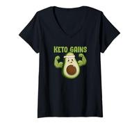Women's Fit Avocado with Keto Muscles V-Neck T-Shirt