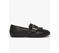 Women's FitFlop ALLEGRO FRINGE BUCKLED Womens Loafers Black - Size: 5