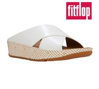 FitFlop Lulu Lux Graphic-weave Leather Cross Slides, White, Size 7, Women White