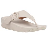 Fitflop Women's LULU Covered-Buckle RAW-Edge Leather Toe-Thongs Sandal, Stone Beige, 8 UK