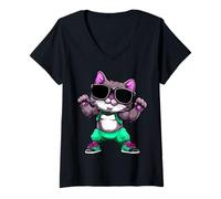 Womens Fitness Cat V-Neck T-Shirt
