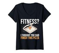Womens Fitness I Thought You Said Finish This Pizza Funny Fitness V-Neck T-Shirt