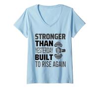 Womens FITNESS MOTIVATION - STRONGER THAN YESTERDAY GYM GRAPHIC V-Neck T-Shirt