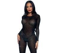 Leg Avenue womens Sheer Rhinestone Catsuit, Black, S