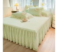 Womens Fitted Sheet, Sheet Fitted Super King Light Green Solid Color with Embroidered Lace Pattern Washed Cotton 71"W x 79"L 1 Piece