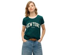 Superdry Ath Ess Ringer Fitted Short Sleeve T-shirt Green XS Woman