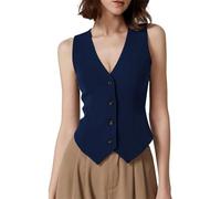 Women's Fitted V-Neck Waistcoat Vest, 4 Button Front Sleeveless Blazer with Pointed Hem, Tailored for Office and Formal Wear, This Versatile Gilet is A Polished Wardrobe Staple,(Dark Blue, M)