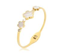 Women's Five Leaf Clover Bracelet 2.44IN Golden Mother of Pearl Three Cinquefoils Spring Bracelet No Color Loss Cuff Bracelet Jewelry
