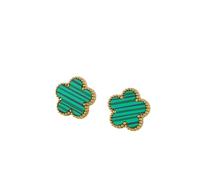 Women's Five Leaf Clover Stud Earrings, Stainless Steel, Nickel-Free, 1.2 cm (Green)