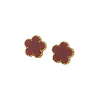 Women's Five Leaf Clover Stud Earrings, Stainless Steel, Nickel-Free, 1.2 cm (Maroon)