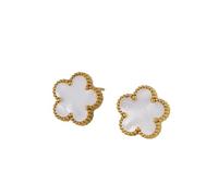 Women's Five Leaf Clover Stud Earrings, Stainless Steel, Nickel-Free, 1.2 cm (White)