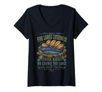 Women's Five Loaves Catering Co. Funny Christian V-Neck T-Shirt