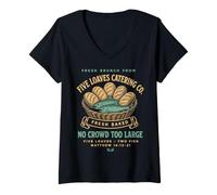 Women's Five Loaves Catering Co. Funny Christian V-Neck T-Shirt