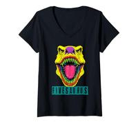 Womens Fivesaurus - Five-A Saurus T-Rex 5th Birthday V-Neck T-Shirt