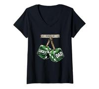 Women's Fixed It Lucky Dad Green Dice Funny St Patricks Day Design V-Neck T-Shirt