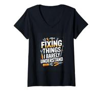 Women's Fixing Things I Barely Understand Funny Mechanic DIY V-Neck T-Shirt