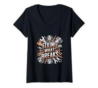 Women's Fixing What Breaks Mechanic Engineer Tool Worker V-Neck T-Shirt