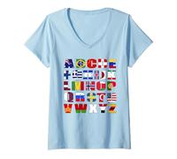 Women's Flag Alphabet Design World Countries Letters Geography V-Neck T-Shirt