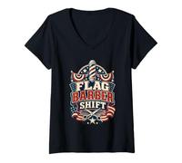 Women's Flag Barber Shift Vintage Americana V-Neck T-Shirt