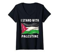 Womens Flag Freedom Peace Support I Stand with Palestine V-Neck T-Shirt