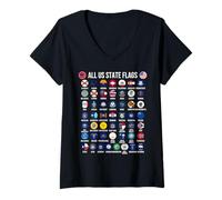 Womens Flags of the U.S. States 50 Flags American Geography V-Neck T-Shirt