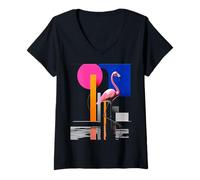 Womens Flamingo Animal Zoo Art Flamingo V-Neck T-Shirt