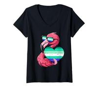Womens Flamingo LGBT Heart MLM Pride MLM Flag Gay Male Flag V-Neck T-Shirt