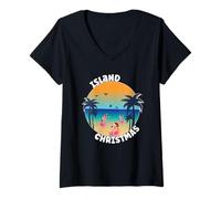 Womens Flamingo Most Wonderful Winter - Island Tropical Christmas V-Neck T-Shirt